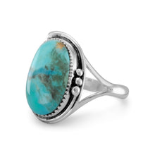 Load image into Gallery viewer, Oval Reconstituted Turquoise Floral Design Ring
