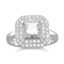 Load image into Gallery viewer, Rhodium Plated Ring with Square CZ
