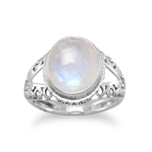 Load image into Gallery viewer, Oxidized Ornate Rainbow Moonstone Ring
