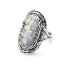 Load image into Gallery viewer, Oxidized Oval Roman Glass Ring
