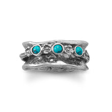 Load image into Gallery viewer, Oxidized Spin Ring with Reconstituted Turquoise Stones

