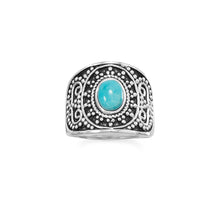 Load image into Gallery viewer, Oxidized Beaded Design Reconstituted Turquoise Ring
