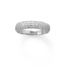 Load image into Gallery viewer, Rhodium Plated Three Row Domed CZ Ring
