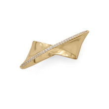 Load image into Gallery viewer, 14 Karat Gold Plated Diagonal CZ Ribbon Ring

