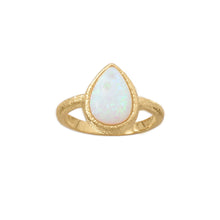 Load image into Gallery viewer, 14 Karat Gold Plated Textured Pear Synthetic Opal Ring
