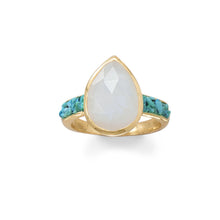 Load image into Gallery viewer, 14 Karat Gold Plated Rainbow Moonstone and Crushed Turquoise Ring
