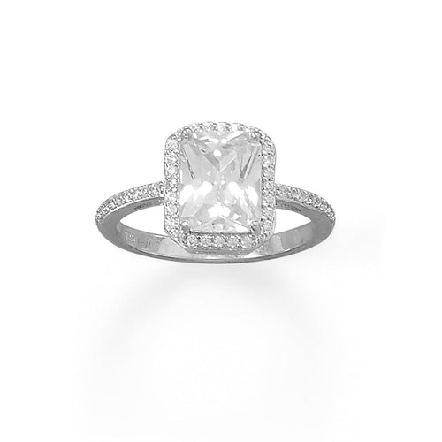 Rhodium Plated Cushion CZ Ring with CZ Edge
