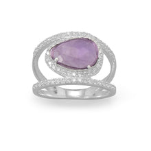 Load image into Gallery viewer, Rhodium Plated Amethyst and CZ Split Band Ring
