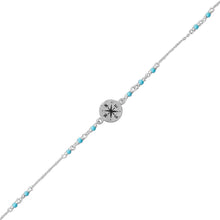 Load image into Gallery viewer, 9.25&quot;+.75&quot; Blue Beaded Anklet with Compass Charm
