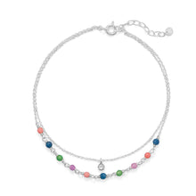 Load image into Gallery viewer, 9&quot;+1&quot; Multi Color Jade and CZ Double Strand Anklet
